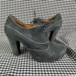 Miz Mooz Lance Heels Booties Lace Up Blue Gray Suede Size 8.5 Steampunk Indie